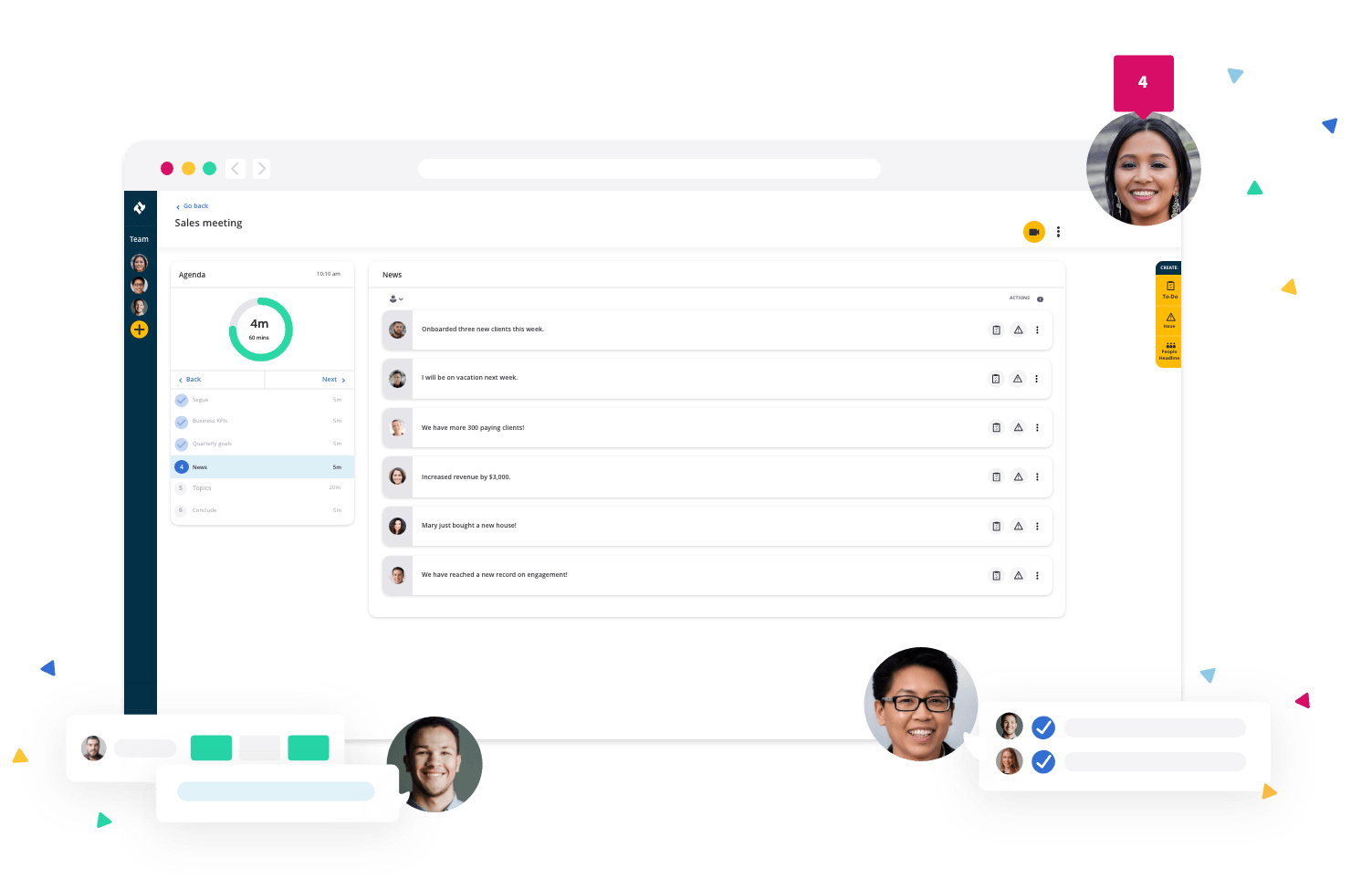 Image of meetings.io software with people around it